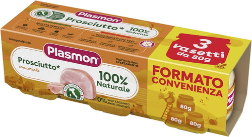 Plasmon Omogeneizzato Carne Prosciuto e cereale 80g 24 Vasetti Con Carne Italiana, 100% naturale, senza amidi e sale aggiunti